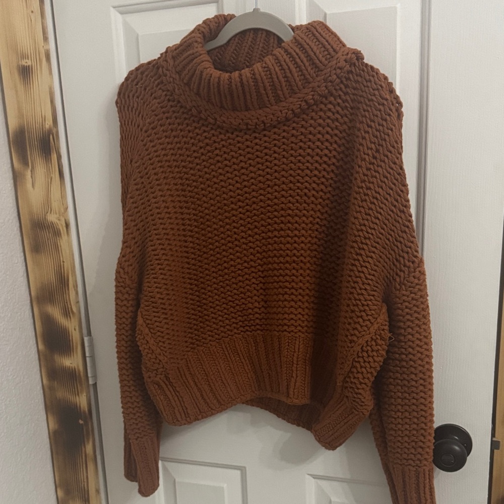 Free People Textured Mock Neck Sweater - Rust Brown - Picture 2 of 2